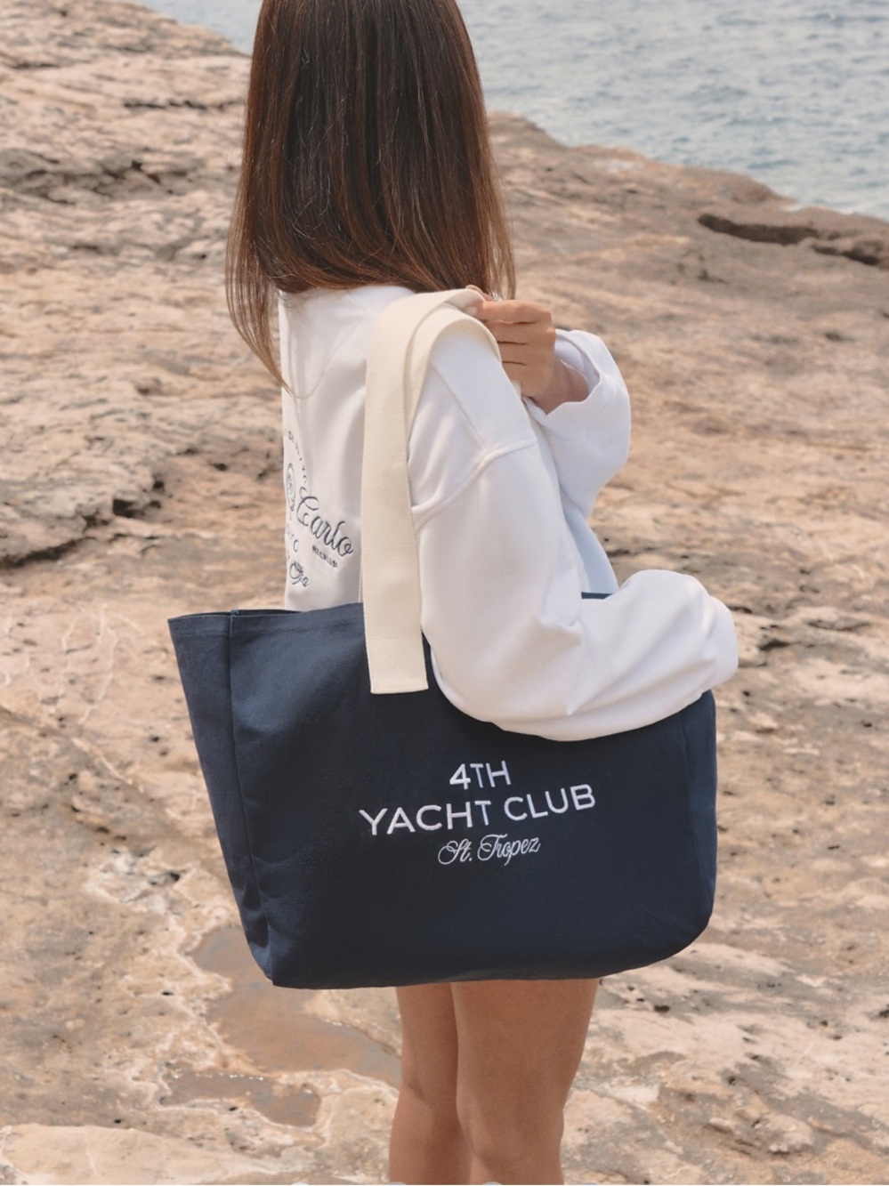 4th & Reckless x Luana Barron Navy Yacht Club Tote | St. Tropez Canvas Denim